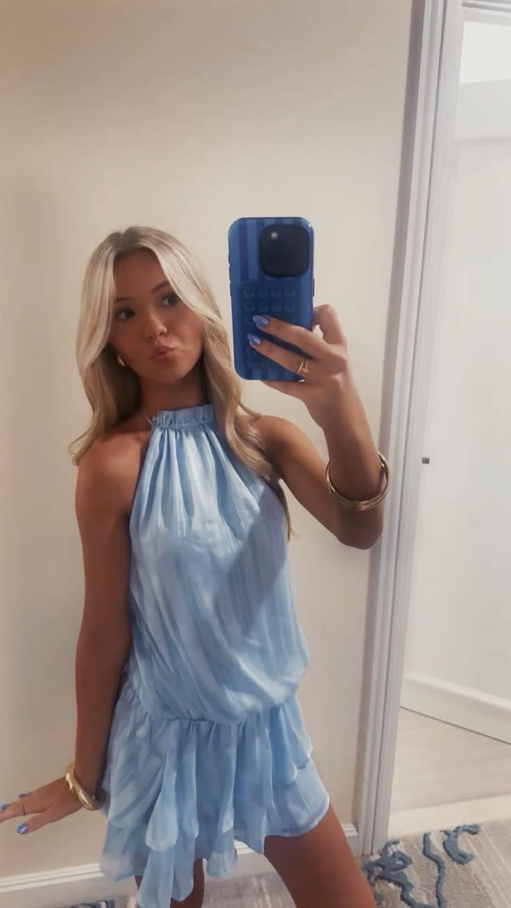 Simple A line Blue Chiffon Birthday Outfits Mini Party Gown inspo Short Cocktail Hoco Dresses RB6068