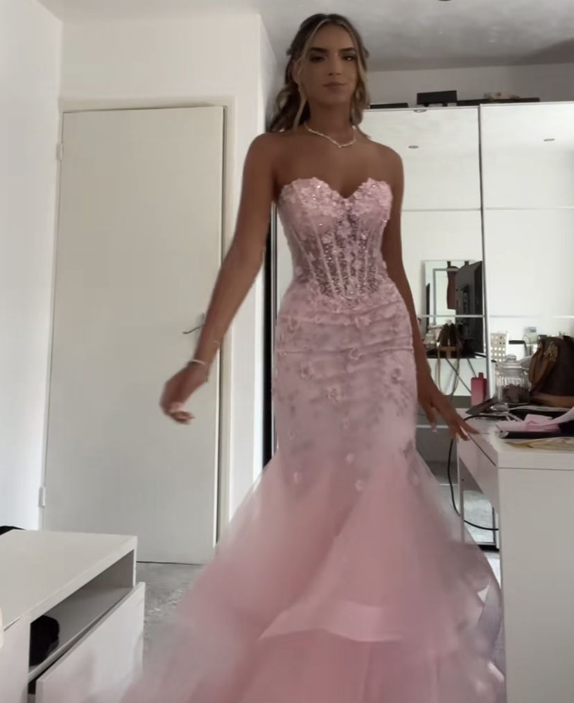 Meerjungfrauen-Abendkleid, ärmellos, Tüll, rosa, lang, elegant, Ballkleid AB942