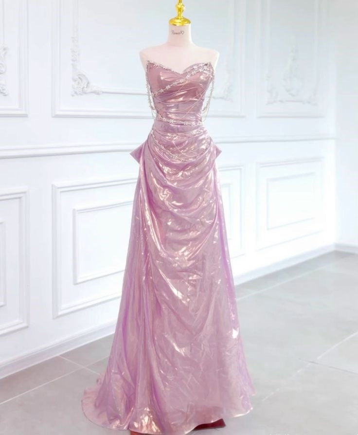 Glamouröse Meerjungfrau Neckholder-Kleid Pink mit Perlenbesatz Formelles Kleid 18. Geburtstag Abschlussballkleider N2810