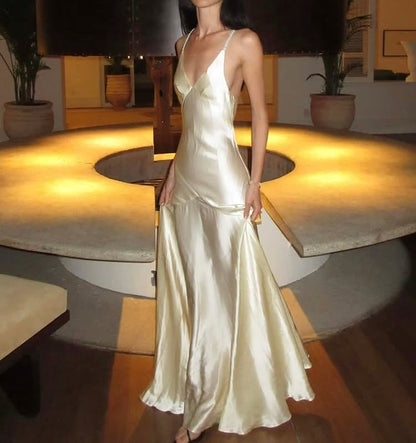 Satin Prom Dresses Inspiration Mermaid Straps Yellow Evening Gown Long Gala Formal Dress RC1494