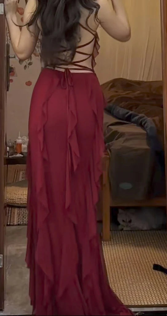 Sexy ärmelloses Meerjungfrauen-Abendkleid aus Chiffon mit Spaghettiträgern online erhältlich AB953