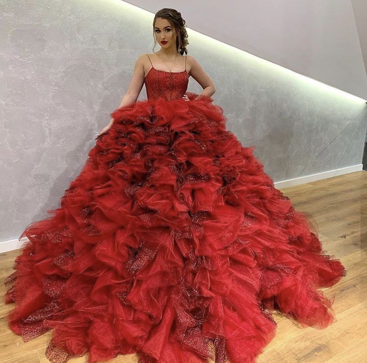 Elegantes Ballkleid für Damen, Spaghettiträger, weinroter Tüll, langes formelles Abendkleid für Tanz und Party AB1785