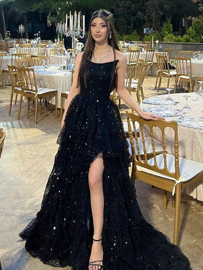 Robe de bal bordeaux scintillante sans bretelles avec fente, robe de soirée longue à sequins N795