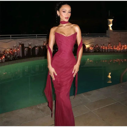 Robe de bal sirène élégante et sexy en mousseline à décolleté cœur, tenue d'invitée pour un mariage d'été formel ou un anniversaire AB2307
