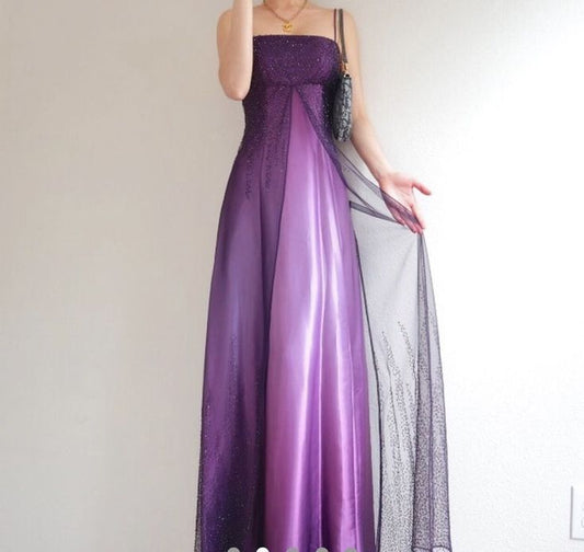 Vintage Y2K A-Linien Träger Violett Farbverlauf Ärmelloses Langes Abendkleid 21. Geburtstag Abschlussballkleider N2405