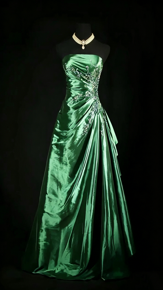 Cute Ball Gown Strapless Navy Blue Satin With Ruffles Long Evening Gowns Prom Dresses N3043