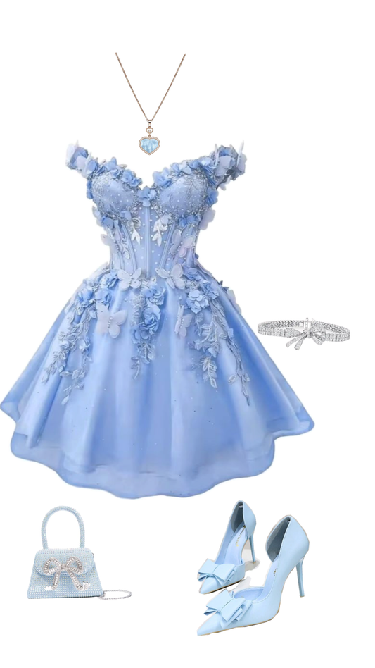 Cute Ball Gown Off The Shoulder Blue Tulle Short Mini 18th Birthday Party Homecoming Dresses RB6337