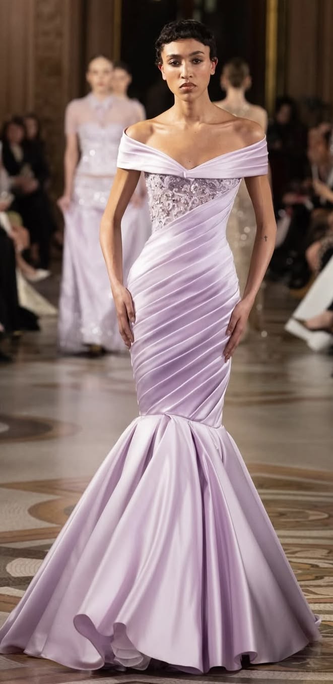 Robe de soirée élégante sirène lilas épaule dénudée avec manches courtes en satin pour 18e anniversaire, Robes de bal N2814