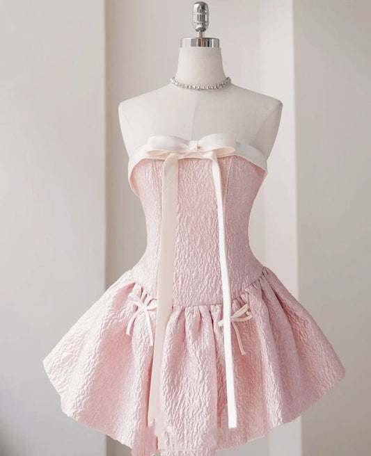 Unique Ball Gown Strapless Pink Lace Hoco & Homecoming Dress Inspo Short Party Dresses RB6455