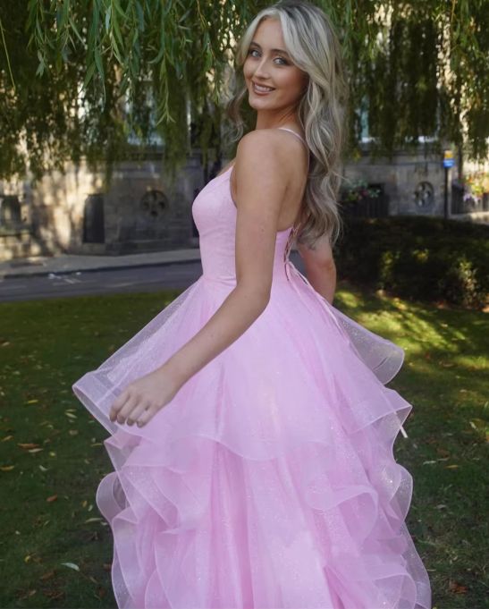 Ballkleid in Hellrosa, mehrlagig aus Tüll – Atemberaubendes Abiballkleid, Geburtstagskleid AB935