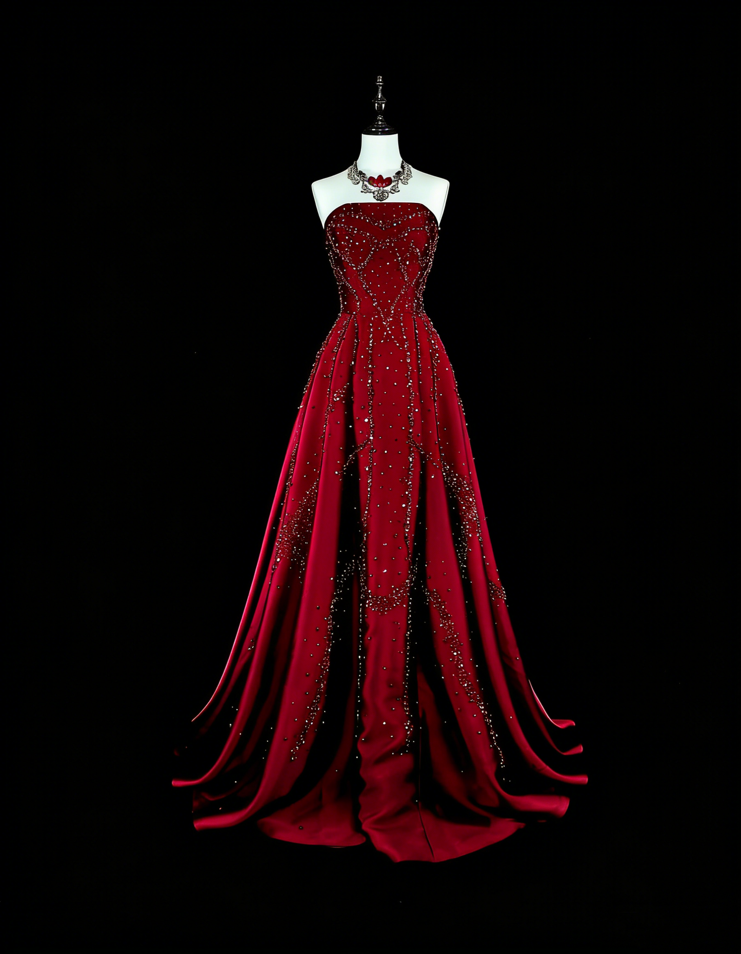 Robes de bal vintage, ligne A, bustier, tulle bordeaux avec corsage perlé, longue robe de soirée N2377