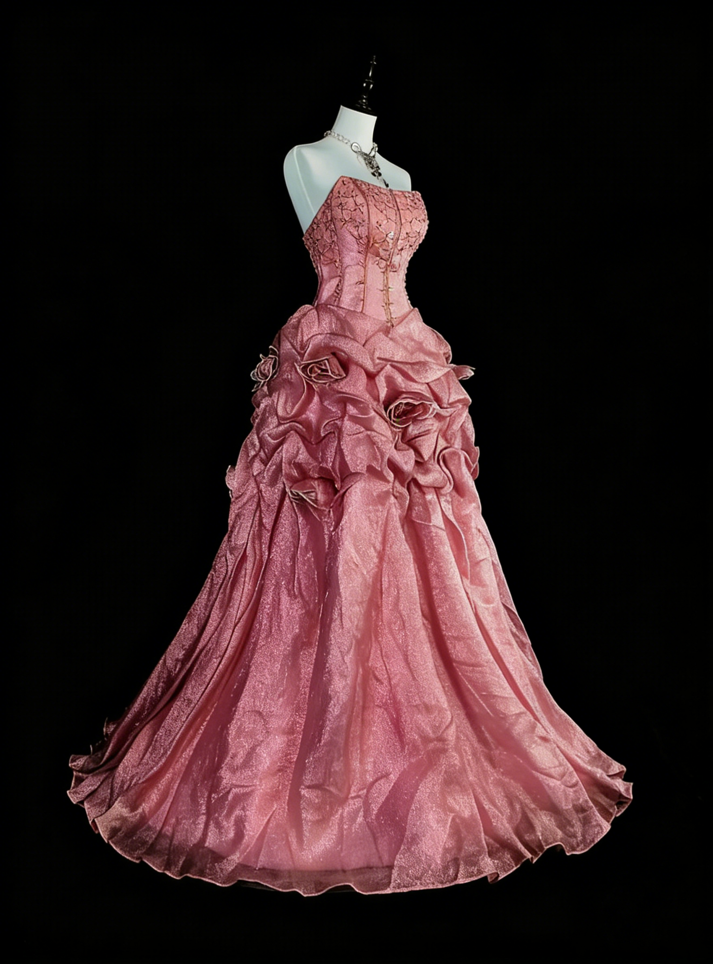 Robe de bal d'époque pour le bal des finissants, esthétique rétro des années 50, robe de soirée longue rose sans bretelles N2021