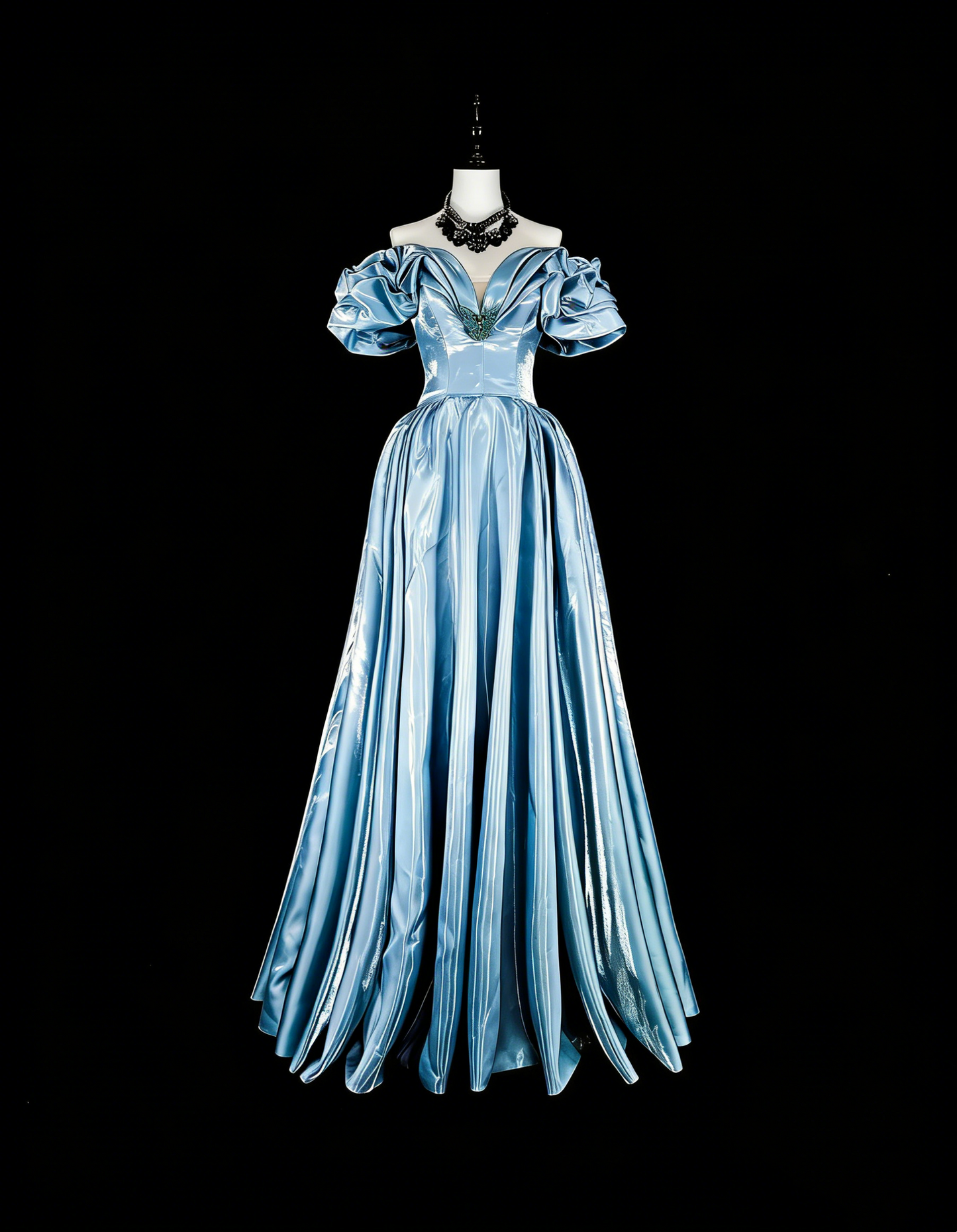 Verträumte Abschlussballkleider Ästhetik 80er Retro schulterfrei Hellblau lange formelle Outfits N2363