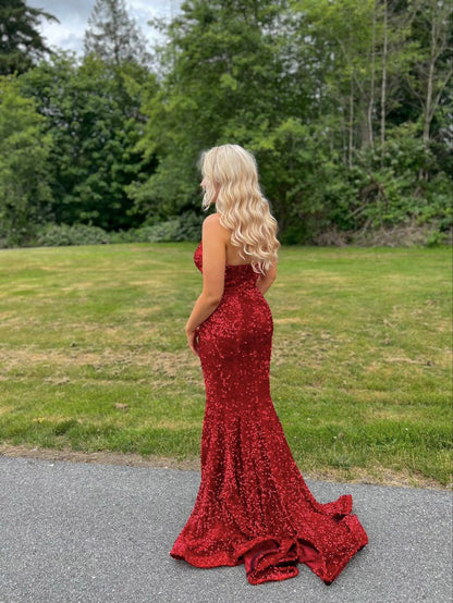 Long Classy Prom Gown Mermaid Sweetheart Red Sequins Long Prom Dress Inspiration Party Senior Dance Prom Dresses RB1256