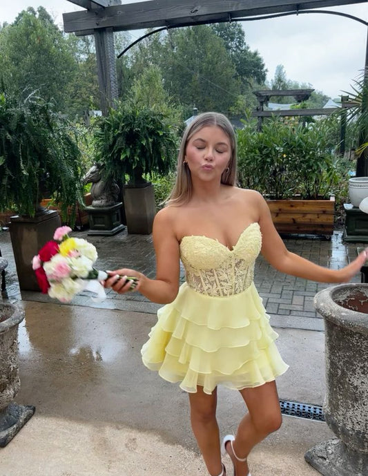 Sweet A line Sweetheart Yellow Homecoming Dress Glam Party Outfit Birthday Dresses Cocktail Outfits RB6272