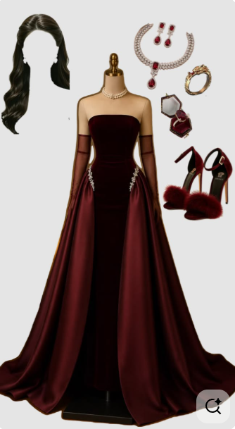 Burgundy Prom Dresses Inspiration Ball Gown Strapless Velvet Evening Gown Long Gala Formal Dress RC1490