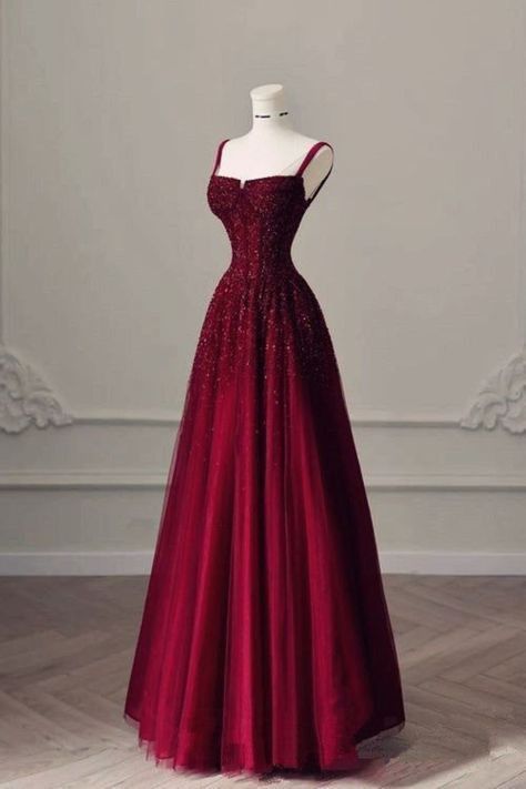Beautiful A line Tulle Burgundy Prom Dresses For Teens Formal Dress Party Outfits Prom Gown RB2015