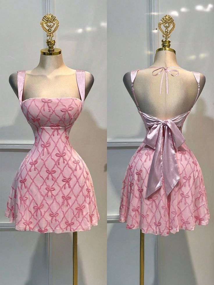 Verträumtes A-Linien-Kleid mit eckigem Ausschnitt in Pink für Barbie-Mädchen-Partykleid, kurzes Minikleid, 18. Geburtstags-Kleider, Hoco-Outfits RB3539