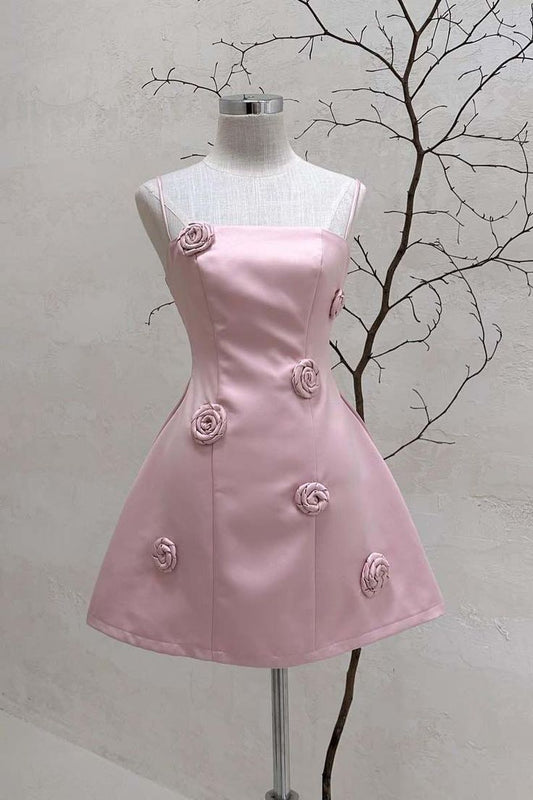 Chic A Line Spaghetti Strap Pink Homecoming Dress Inspo Short Graduation Dresses RB6894