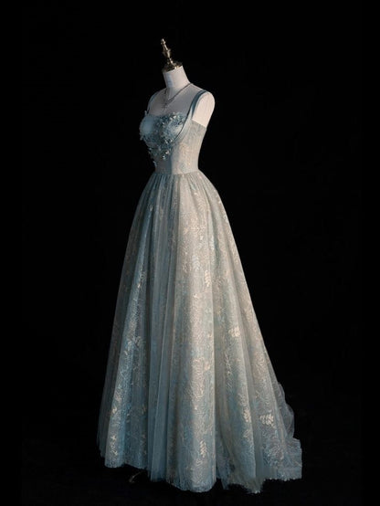 Wunderschönes, langes Tüll-Abendkleid in A-Linie, Salbeigrün, AB1836