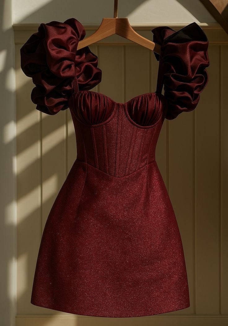 Pretty Ball Gown Sweetheart Burgundy Satin Mini Homecoming Dresses High Shool Grad Hoco Outfits RB4605