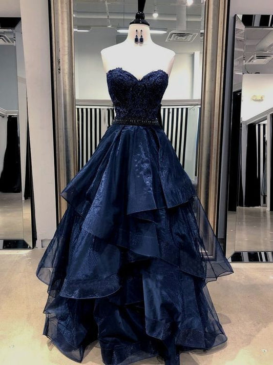 Elegantes Ballkleid mit Herzausschnitt, marineblau, aus Tüll, langes Abendkleid, formelles Partykleid für Teenager, Vestidos De Dia AB595