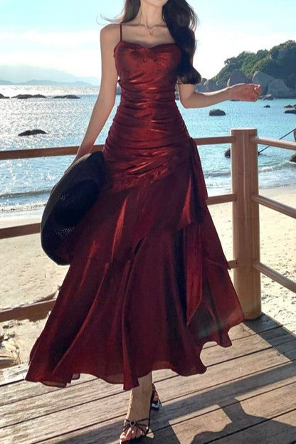 Einfaches burgunderfarbenes Meerjungfrauen-Abendkleid mit Herzausschnitt, burgunderfarbenes Partykleid AB954