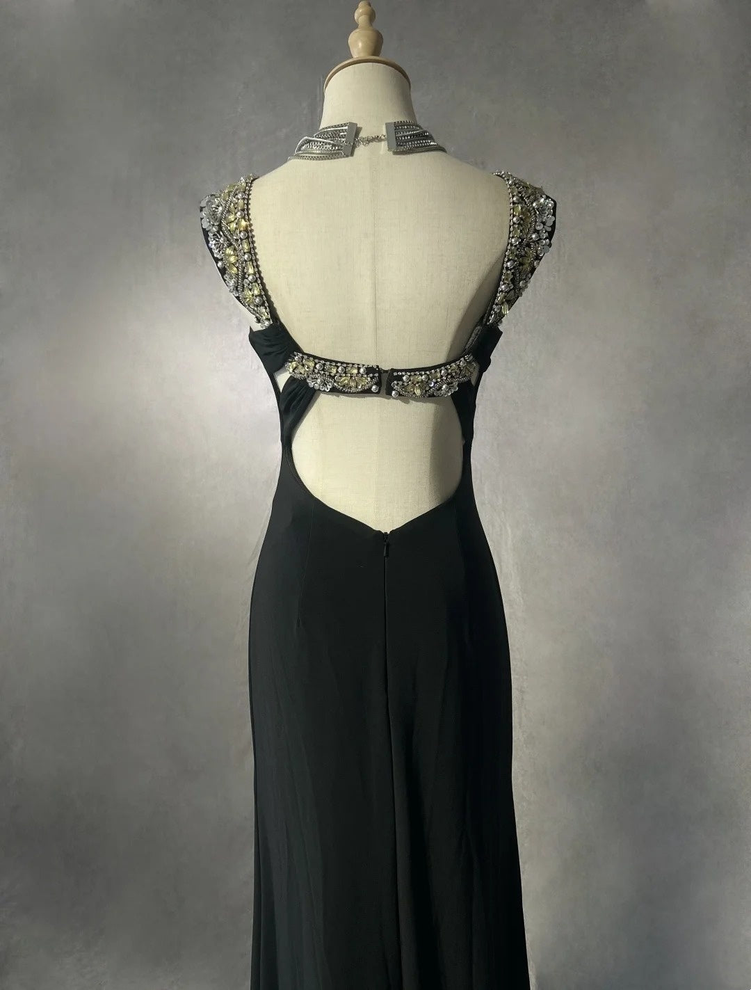 Robes de bal vintage en mousseline de soie noire avec fente, ligne A, bustier en cœur, perles années 70, robe de soirée N2567