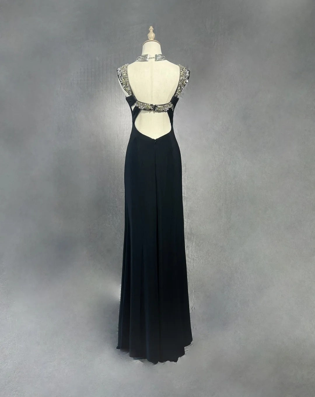 Robes de bal vintage en mousseline de soie noire avec fente, ligne A, bustier en cœur, perles années 70, robe de soirée N2567