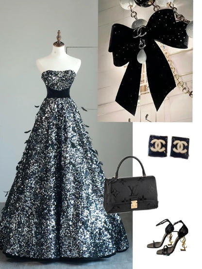 Robe de bal bustier noire sans manches ornée de plumes, robe longue pour femme, robe de quinceañera pour les 16 ans, robe de quinceañera N1174