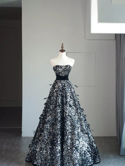 Robe de bal bustier noire sans manches ornée de plumes, robe longue pour femme, robe de quinceañera pour les 16 ans, robe de quinceañera N1174