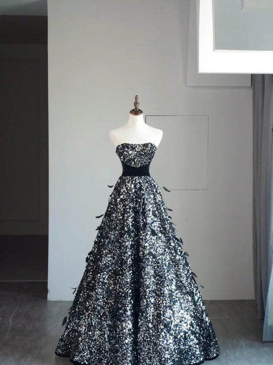 Ball Gown Strapless Black Sleeveless With Feathers Women's Dress Long Quinceanera Dresses Sweet 16 Quince Dress N1174