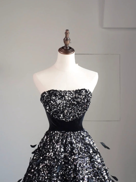Ball Gown Strapless Black Sleeveless With Feathers Women's Dress Long Quinceanera Dresses Sweet 16 Quince Dress N1174