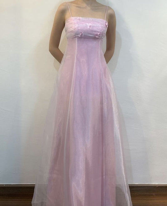 Einfache rosa Spaghettiträger A-Linie lange Abschlussballkleider für Damen N4150