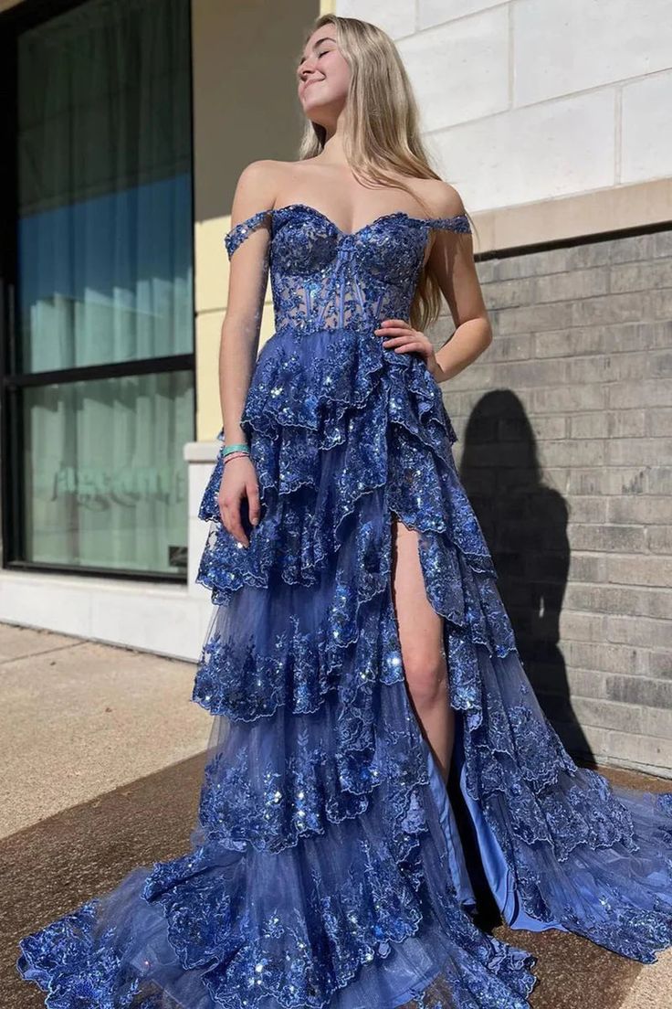 Robe de soirée longue en dentelle rose à épaules dénudées et fente, modèle AB480