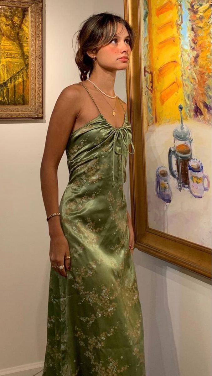 Robe de soirée longue en satin vert à imprimé floral, coupe trapèze simple, dos nu, AB746