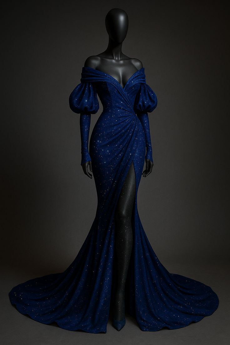 Modest Mermaid Off The Shoulder Royal Blue Sequin With Slit For Women Party Dress Long Formal Prom Dresses 22th Birthday Outfits AB1380