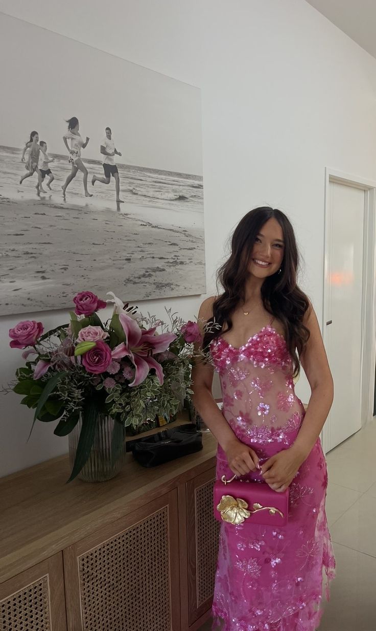 Robe longue de soirée à paillettes rose vif sans manches pour femme, fille et adolescente, à fines bretelles, coupe sirène, N2306