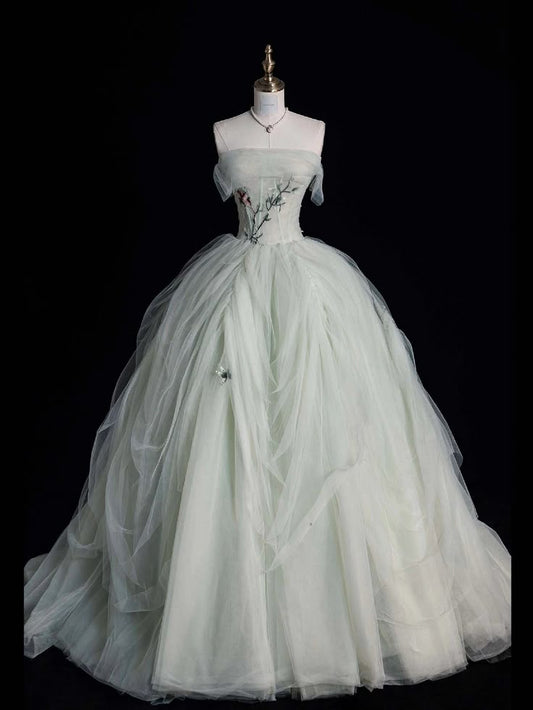 Elegantes, trägerloses Ballkleid aus Tüll mit Applikationen, langes Abendkleid für Damen, AB1491