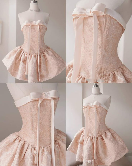 Unique Ball Gown Strapless Blush Pink Lace Hoco & Homecoming Dress Inspo Short Party Dresses RB6469