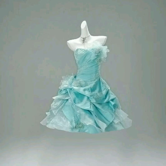 Pretty Ball Gown Strapless Blue Homecoming Dress Inspo Short High School Senior For Teens Graduation Dresses RB6897