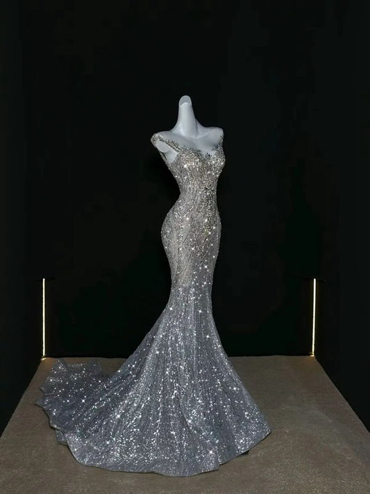 Elegante Abschlussballkleider Meerjungfrau Wunderschönes Glitzerndes Roter Teppich Abendkleid Langes Festliches Kleid N4042