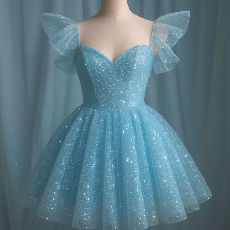 Jolie robe de bal bustier en cœur, sequins bleus, courte, mini, pour le bal de promo, robe de remise de diplôme N2432