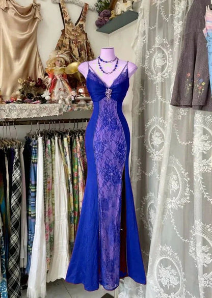Robe de bal longue bordeaux vintage en dentelle à col en V, style sirène, pour soirée ou danse, référence N535