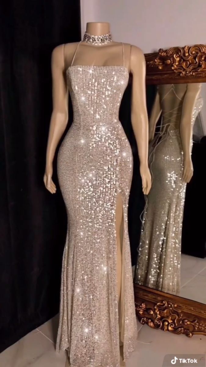 Robe de bal sirène scintillante à fines bretelles et fente, robe de soirée longue de cérémonie, robe de mariage N368
