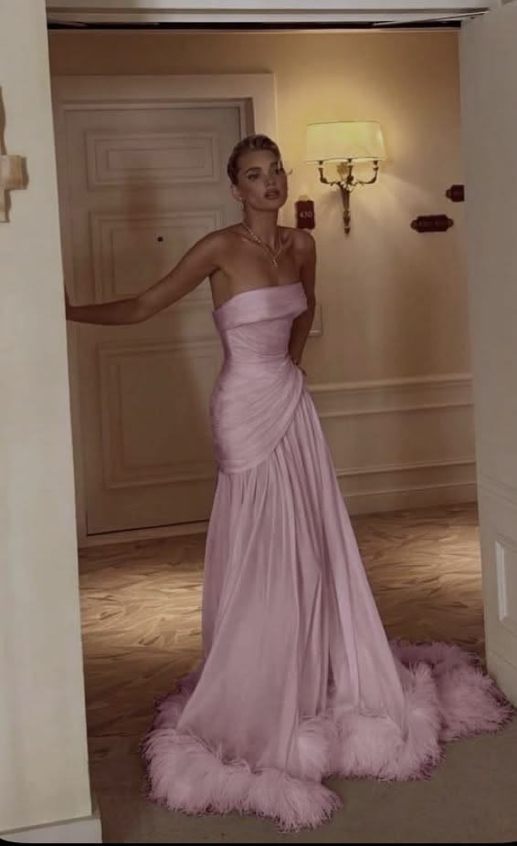 Pink Prom Dresses Inspiration Mermaid Strapless Pleated Birthday Outfits Evening Gown Formal Dress RC1511