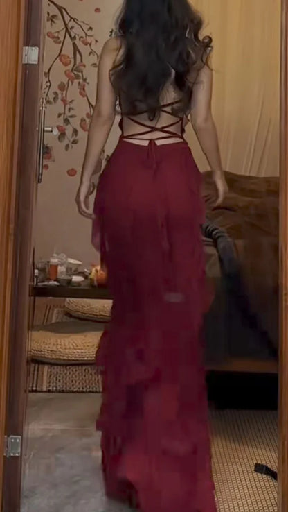Sexy ärmelloses Meerjungfrauen-Abendkleid aus Chiffon mit Spaghettiträgern online erhältlich AB953