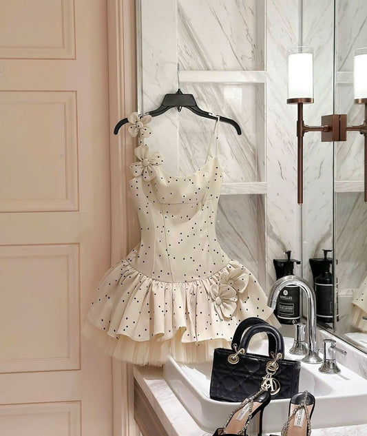 Unique Ball Gown Spaghetti Strap Polka Dots Mini Hoco & Homecoming Dress Inspo Short Party Dresses RB6471
