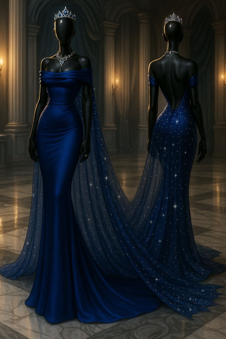 Robe de bal sirène modeste à épaules dénudées, robe de soirée longue bleu royal AB824