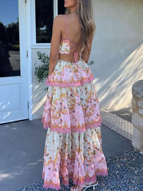 Elegant A Line Spaghetti Straps Floral Print Ruffles Long Prom Dress Party Gowns AB486